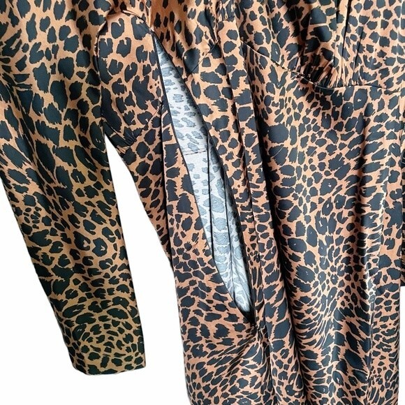 NWT Hugo Boss Dress Long Sleeve Midi Length Black & Brown Animal Print Size 8 - Picture 12 of 15